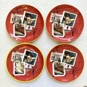 NWOB set 4 Big Sky Carvers Summer Vacation Retro‎ Dinner Plates Lake Camp Cabin